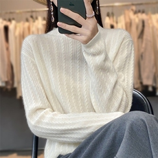 秋冬新款立体扭花烫钻羊毛毛衫时尚百搭显瘦保暖针织衫，女装羊毛衫，科源羊绒
