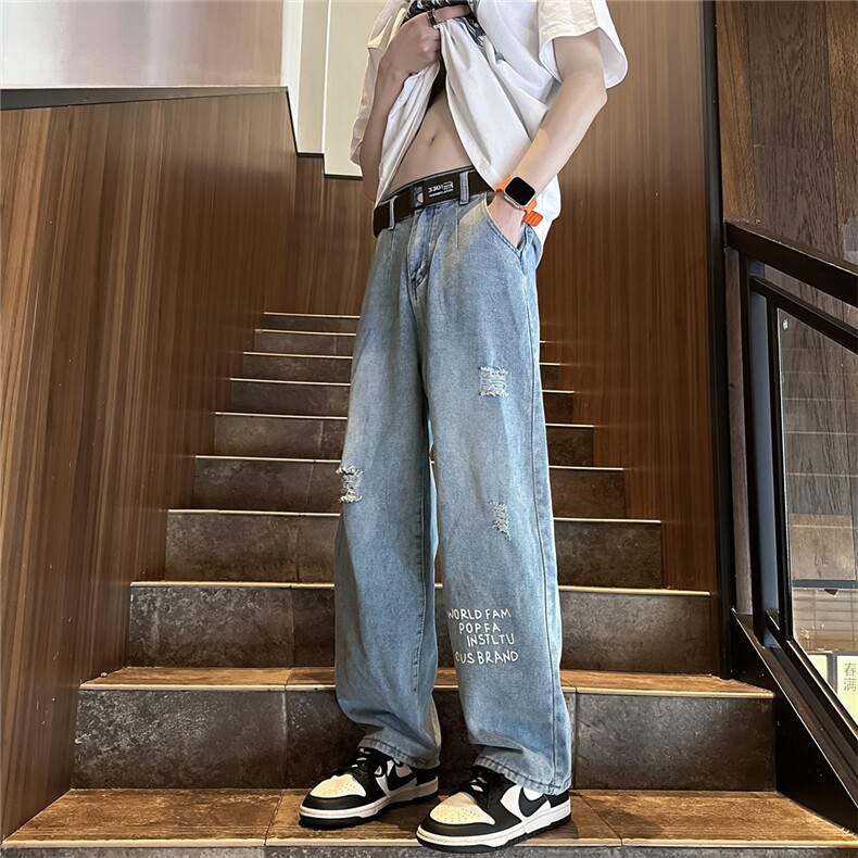 k705-p48-控68M-5XL现货oversizecleanfit风黄泥牛仔裤破洞,男装牛仔裤,星座116