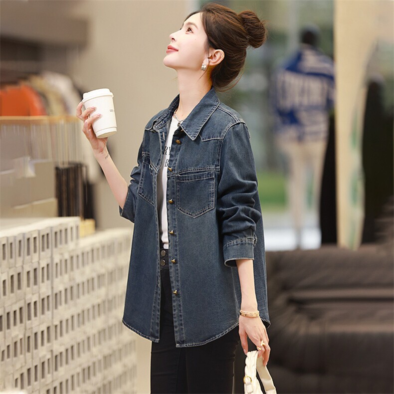 夏女装官网新款2025春季韩版休闲外套翻领中长款女士牛仔外套，女装牛仔外套，丽影随形