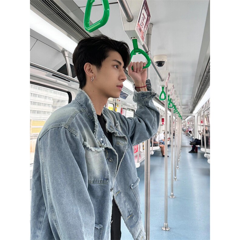 痞帅小众设计感毛边牛仔外套男水洗渐变复古宽松夹克JK8330,男装夹克,星座1116A（原606A-3）
