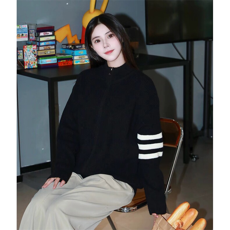 重磅秋冬北极绒开衫毛衣美式复古休闲慵懒风男女立领针织衫外套，男装针织衫/毛衣，电商A486-1