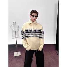 半高领拉链古着毛衣男休闲撞色韩版保暖针织衫外套潮-H231-P55，男装针织衫/毛衣，星座1001-1