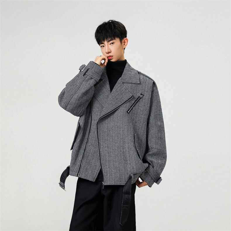 老钱风毛呢大衣男短款美式复古呢子外套秋冬潮牌宽松痞帅FY217，男装毛呢大衣，星座903-1