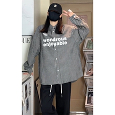 宽松百搭叠穿印花压皱条纹衬衫外套男女C2216-P47【特价】，男装衬衫，电商A007