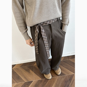 2026春季新款腰带设计西裤男大码阔腿休闲弯刀裤K24060特P48控88,男装西裤,电商A001