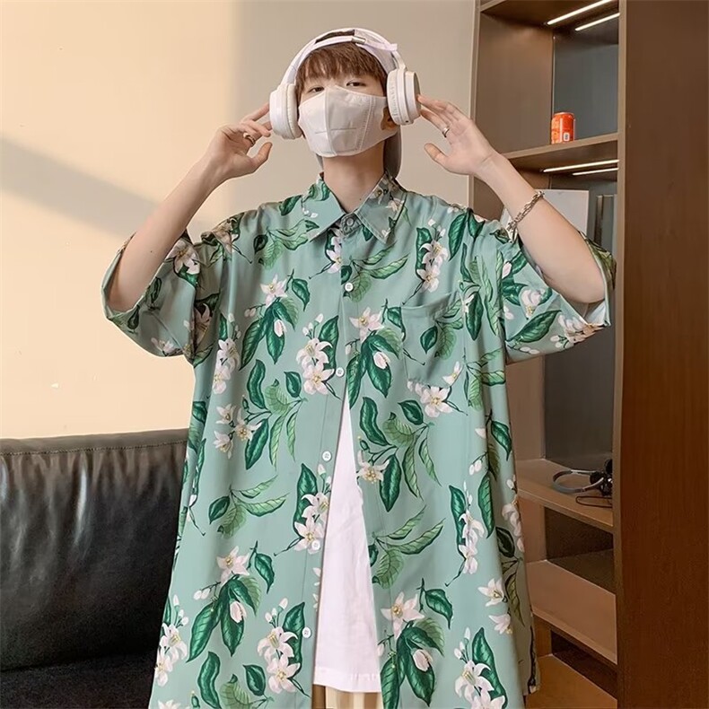 日系五分袖夏季新款衬衫潮流慵懒男方领宽松型衬衫M108P33,男装衬衫,星座1116-2