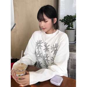 网图现货男女同款太阳花印花圆领长袖T恤打底衫CT812-P29图片