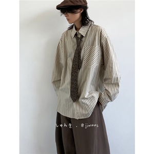 日系男女长袖衬衫宽松休闲条纹 P43 YC236图片