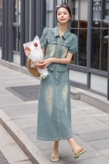 可盐可甜牛仔套装女夏季2025新款韩系小个子气质时尚半身裙两件套，女装套装/套裙，韩蜜菓