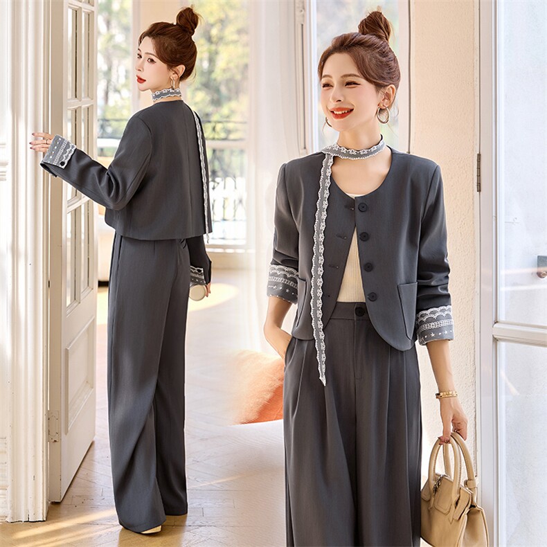 2025年新款时尚小西装阔腿裤两件套春季穿搭一整套高级感减龄套装，女装套装/套裙，依如秀(原杭风阁)