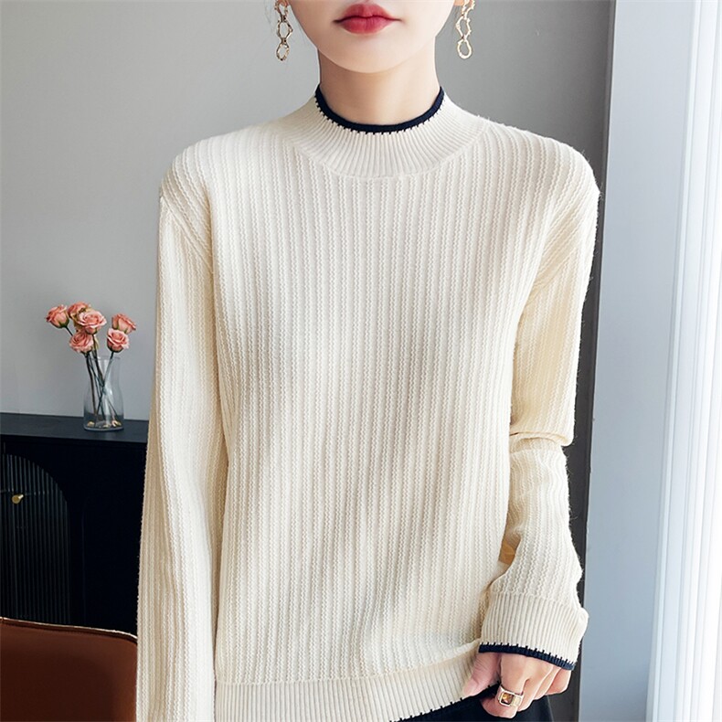 2025秋冬新款羊毛衫女士半高领百搭毛衣纯色扭花打底针织衫，女装针织衫/毛衣，斯美雅安迪绒