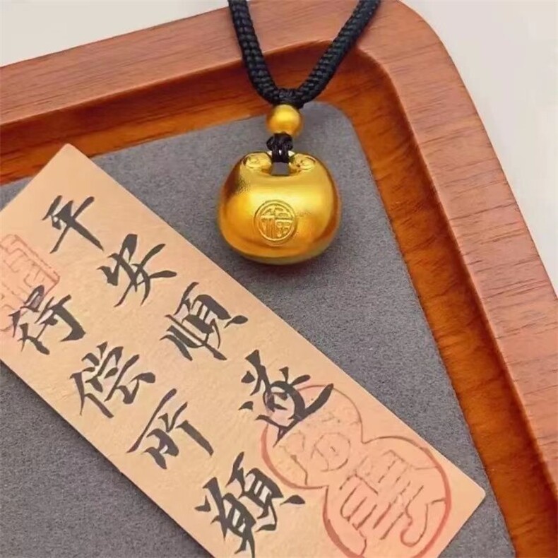 新款吊坠小胖福袋胖坨坨平安锁沙金锁项链生日送七夕情人节礼物款,饰品项链,一品绒源
