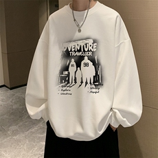 5XL华夫格卫衣男大码胖子圆领长袖t恤HW76374-P30加绒款-P40，男装卫衣，电商A040