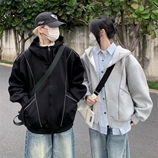 抖音得物高品质秋冬美式高街重磅结构辑明线纹理连帽卫衣外套W111，女装短外套，电商A486-1