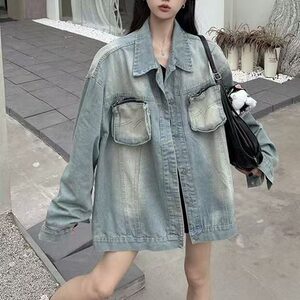 美式高街水洗复古做旧牛仔夹克男秋季潮牌百搭情侣工装外套 JW160图片