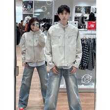 26春装高品质老钱风立领夹克外套男女美式潮牌拉链工装风宽松上衣，男装夹克，电商A486