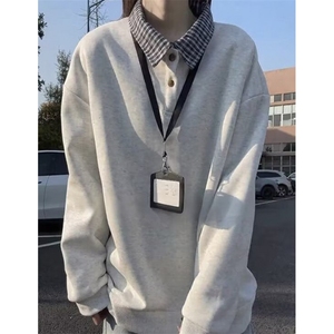 休闲POLO领卫衣男加绒保暖假两件宽松上衣格子领设计 PHY06图片