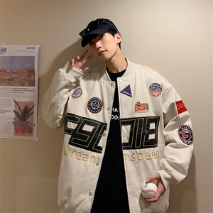 秋装港风潮酷夹克男宽松贴布装饰外套棒球服上衣 JK101 P145限198图片