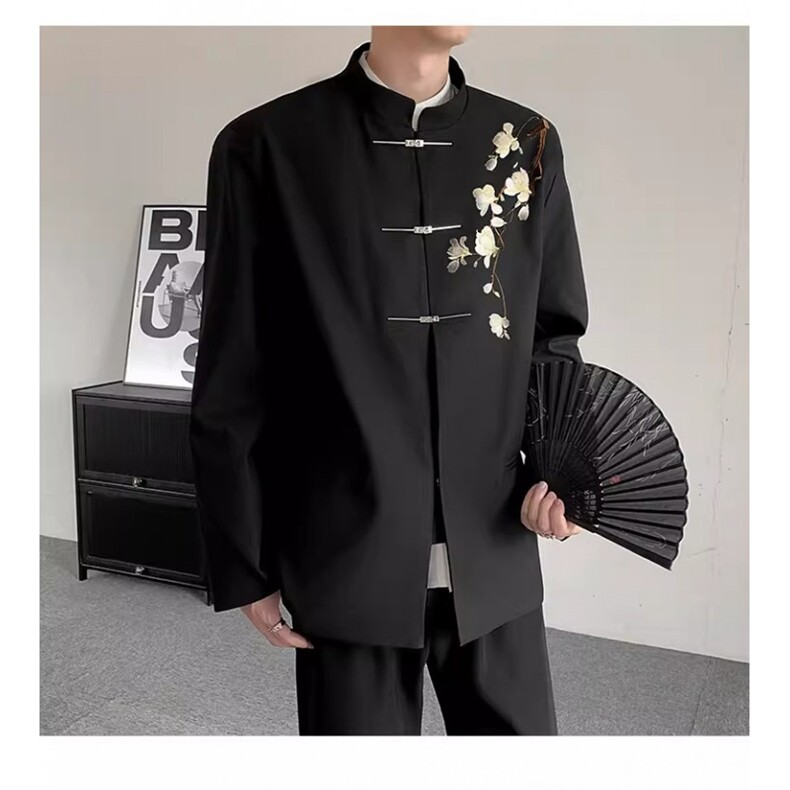 1506/QW760/P64春秋新中式重工刺绣玉兰花中山装痞帅高级感西服潮图片