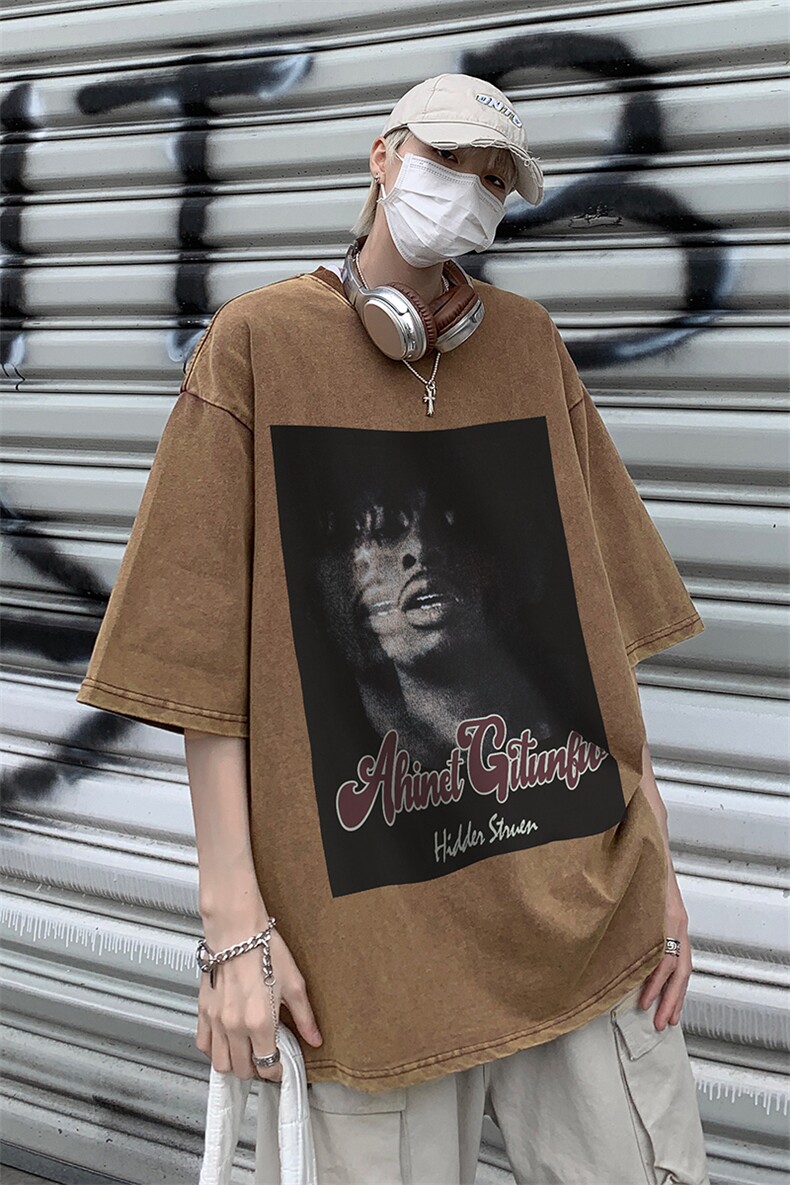 B239-1083-P38美式做旧个性人像宽松落肩袖青少年宽松短袖T恤男,男装T恤,星座514-2(原B239)