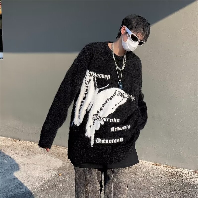 潮牌美式复古仿水貂毛蝴蝶毛衣男秋冬慵懒风针织衫MY257-P55,男装针织衫/毛衣,星座1109-3