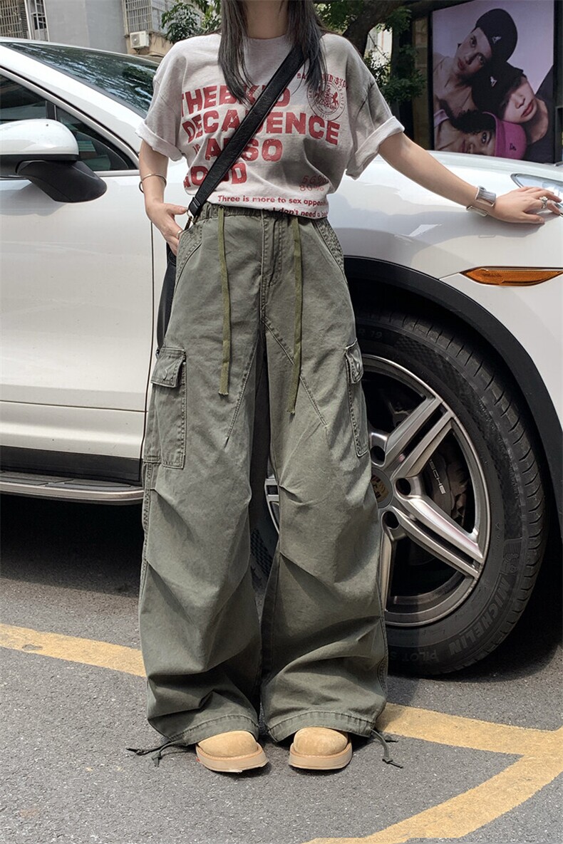 休闲工装裤男女夏季新款设计感多口袋宽松直筒阔腿裤子YD9002-P75,男装牛仔裤,星座509
