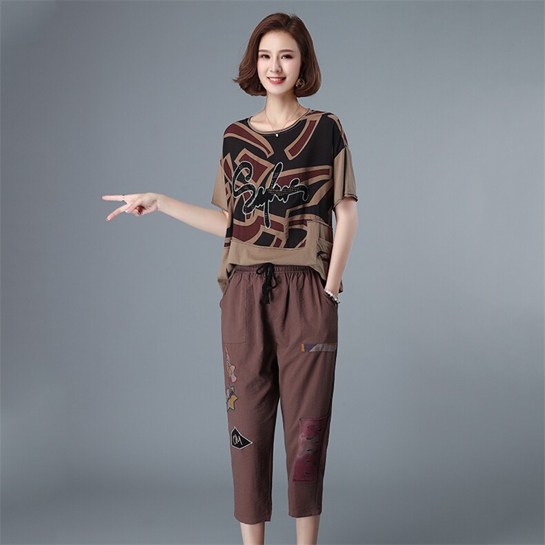 2021年夏季时尚潮流舒适短袖套装/套裙圆领宽松休闲气质，女装套装/套裙，叶笙衣