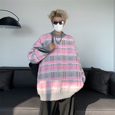 宽松慵懒风毛衣男2024春秋季条纹针织衫情侣线衣MY09174-P50，男装针织衫/毛衣，星座308B-2