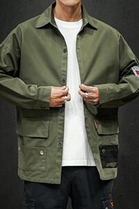 19秋冬日系宽松工装大码迷彩撞色口袋落肩夹克衬衣JK913-P50图片