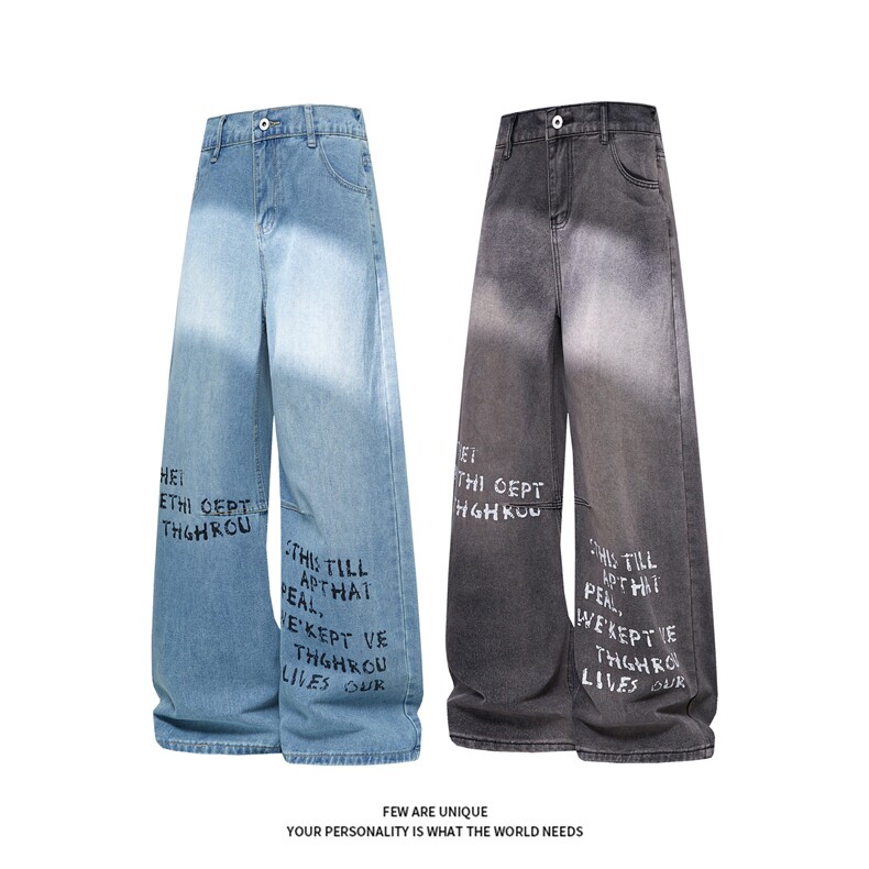 B221美式ins高街暗黑印花字母宽松直筒牛仔裤LK26650-特P46控78,男装牛仔裤,电商B221