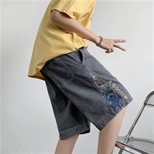 牛仔短裤男夏季ins潮牌五分裤刺绣小熊复古宽松直筒中裤N1681-P40，男装牛仔裤，星座1008