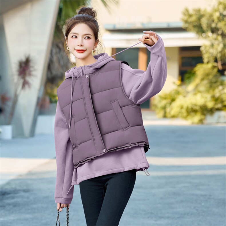 羽绒服马甲女士2025冬季新短款时尚两件套蓬松保暖马夹外套白鸭绒,女装羽绒服,意芙