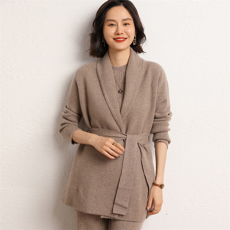 2024年秋季长袖纯色山羊绒时尚翻领外套,女装羊绒衫,五色羊羊绒