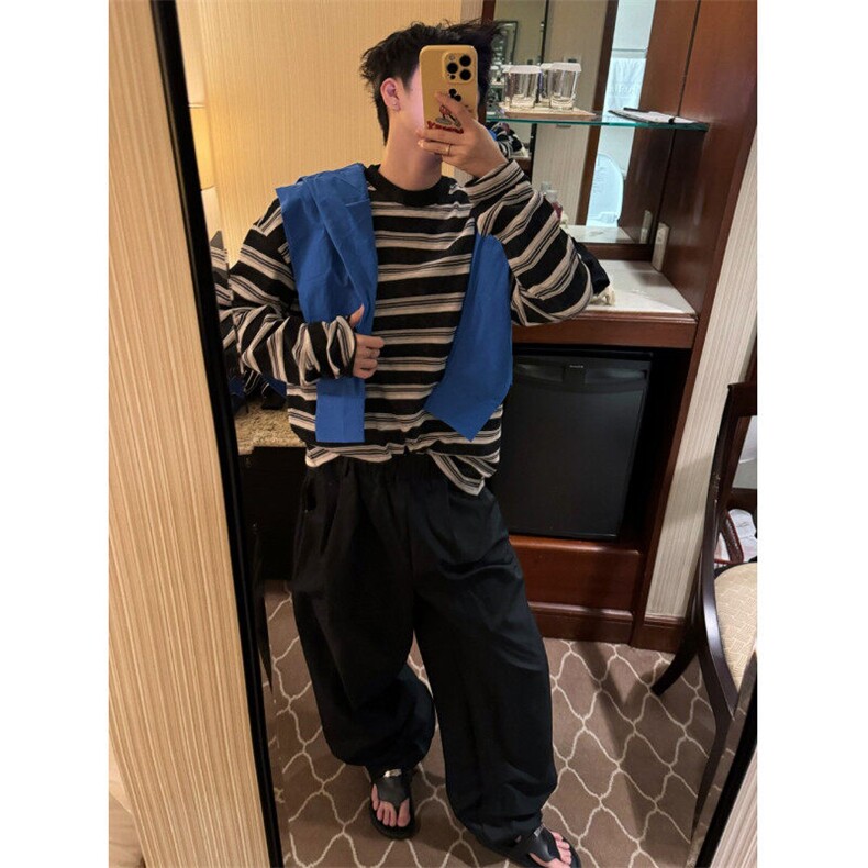 DA175-P50高质量春秋新款圆领条纹卫衣男美式宽松痞帅潮-网图现货,男装卫衣,星座603-2