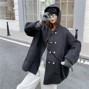 现货 韩系学院风连帽双面羊毛大衣外套女2C325-567P275K398送包包图片
