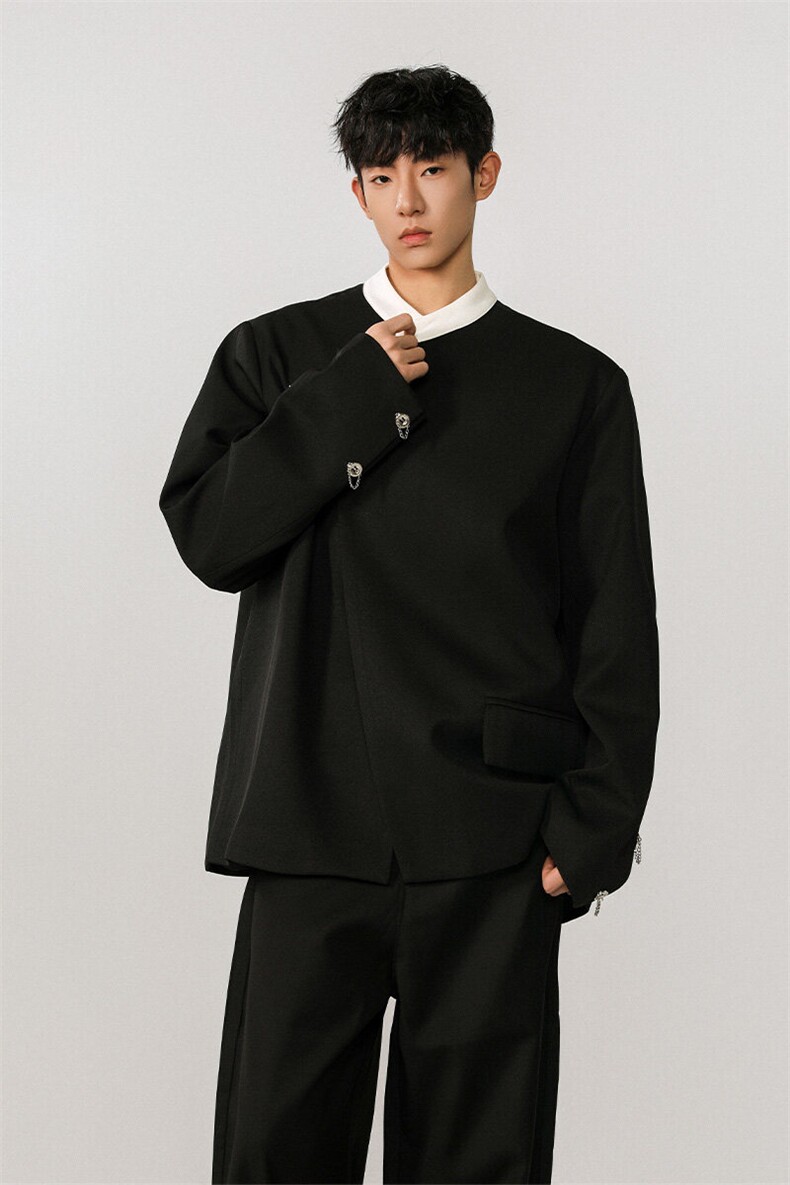 新中式拼色大码M-5XL西服男:95%聚酯纤维5%氨纶XF77951特P65控98,男装西服,星座227-7