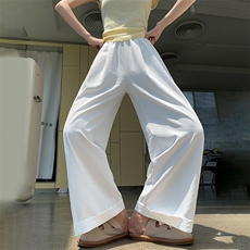 冰丝卷边九分阔腿裤女2024新款夏季百搭显瘦小个子高腰休闲裤，女装休闲裤，梦白服饰厂
