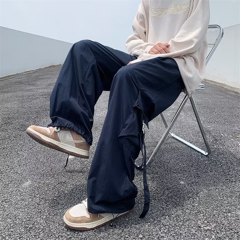 设计感工装裤女多巴胺设计感抽绳vibe裤夏季薄款宽松直筒休闲长裤,男装休闲裤,星座601-2