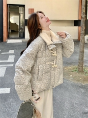 撞色短款小香风碎花羽绒服2025新款女冬独特漂亮毛绒领派克服外套，女装羽绒服，慧尚依恋