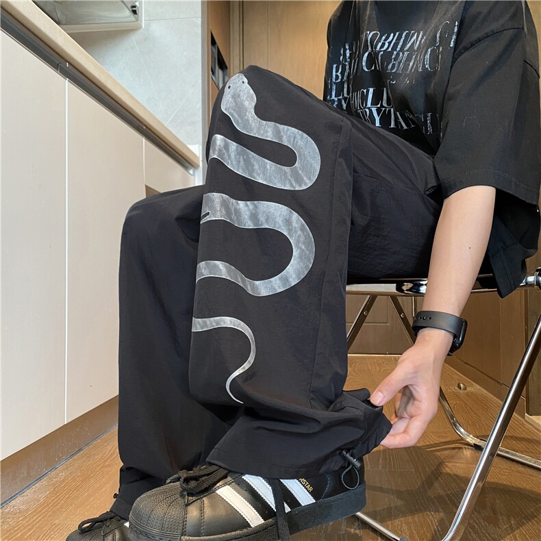 抖音品质夏季新款蛇印花速干宽松休闲裤B315-K25519-特p35控68,男装休闲裤,电商B315