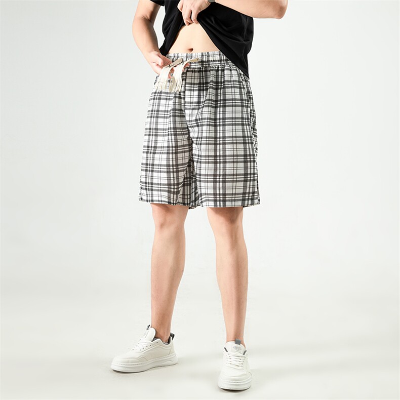 YK86081-P20聚酯纤维cleanfit黑白格子短裤男款夏季薄款,男装牛仔裤,电商A086-1
