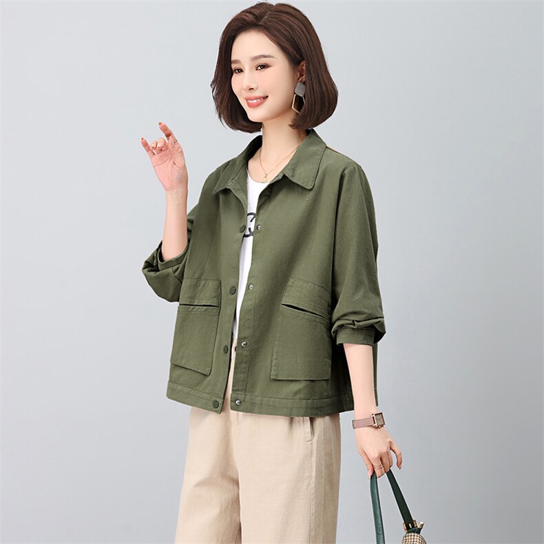 妈妈春秋休闲女2025新款时尚宽松中年减龄洋气纯棉外套图片