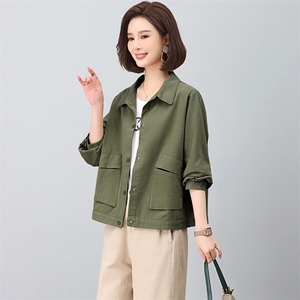 妈妈春秋休闲女2025新款时尚宽松中年减龄洋气纯棉外套图片
