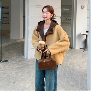 双面羊毛大衣女25秋冬新款超好看韩版背心连帽两件套短款毛呢外套图片