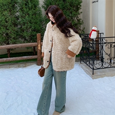 新款美拉德加厚两面穿皮毛一体外套2c309-1012-p205-k298，女装毛呢外套，2C309