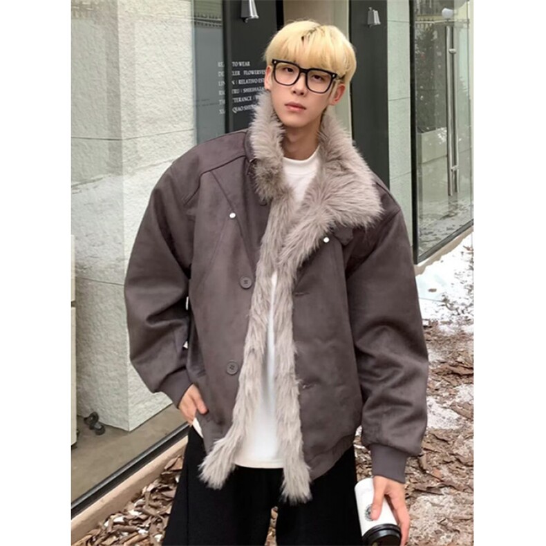 冬季复古做旧座山雕加厚棉服男女宽松解构磨毛毛领外套 MW899图片