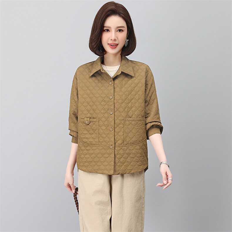2023秋季新款纯色菱形格单排扣宽松韩版外套女,女装短外套,雪樱依海