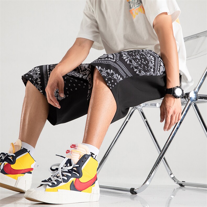 2025夏季新款拼接休闲五分裤潮流宽松冰丝短裤A125-6606-P25,男装牛仔裤,电商A125