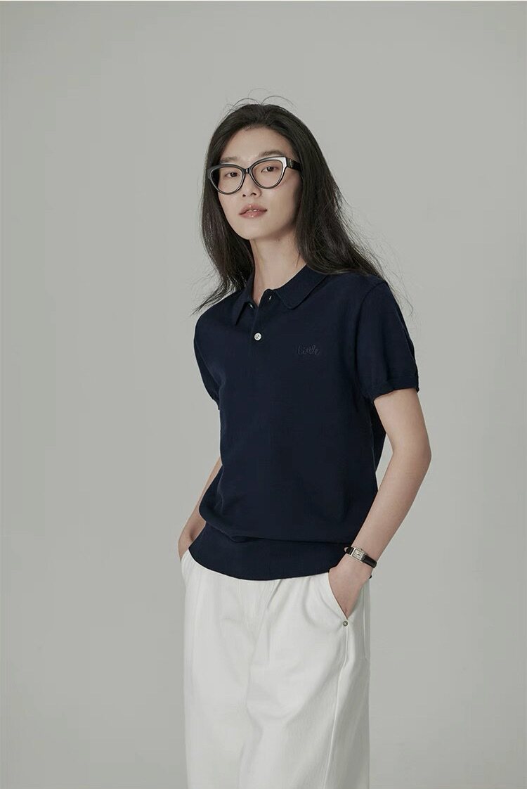 2025新款经典薄料莱赛尔天丝针织短袖t恤POLO衫,女装T恤,湘姗