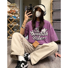 水洗做旧几何印花短袖男女中性风夏季T恤宽松版型港风ins潮流，男装T恤，电商C306-1